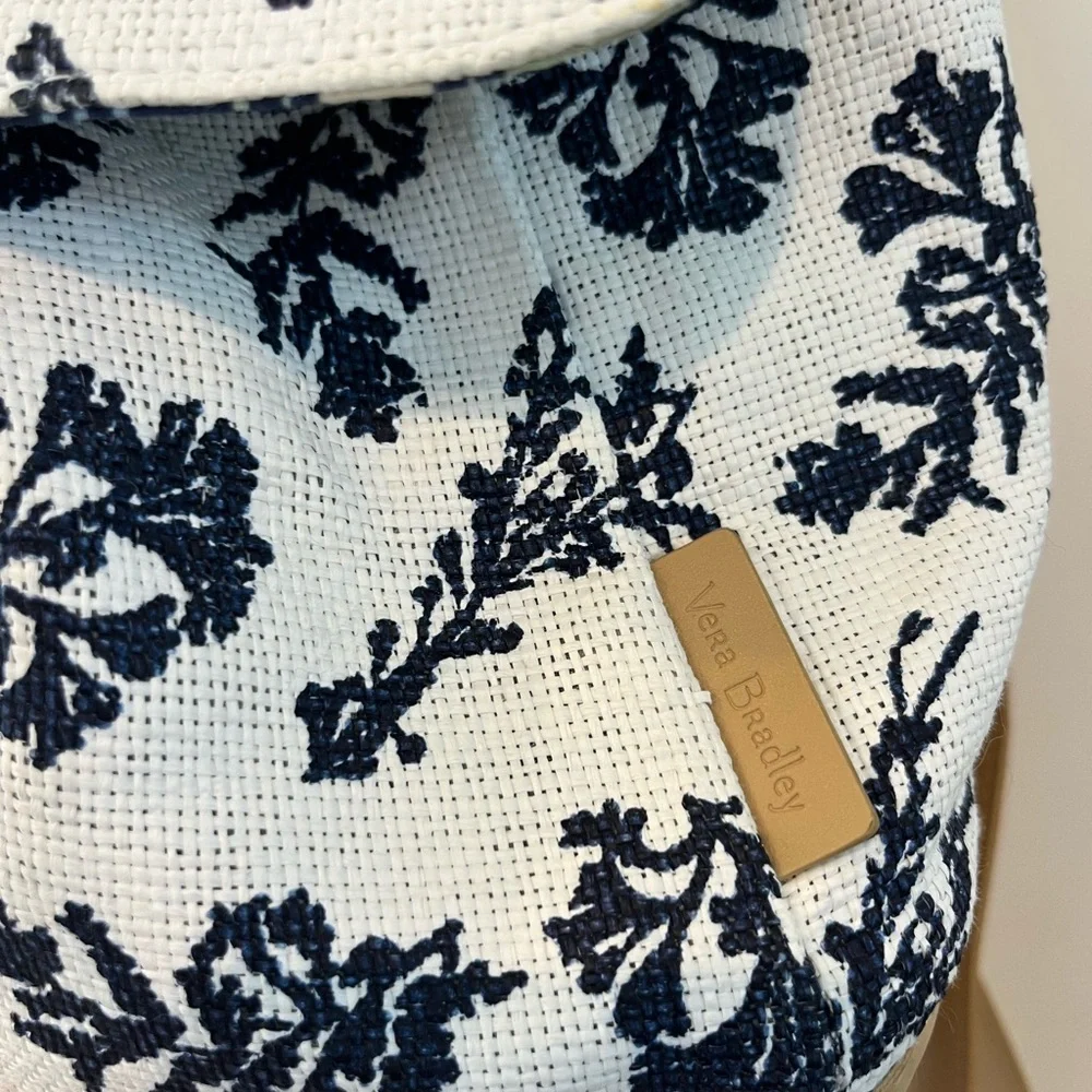Vera Bradley women’s straw mini backpack purse in adrift coral blue - Picture 6 of 7